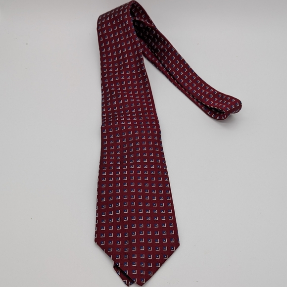 Lauren Ralph Lauren Men's Tie Red Blue Geometric 100% Silk - Picture 3 of 7